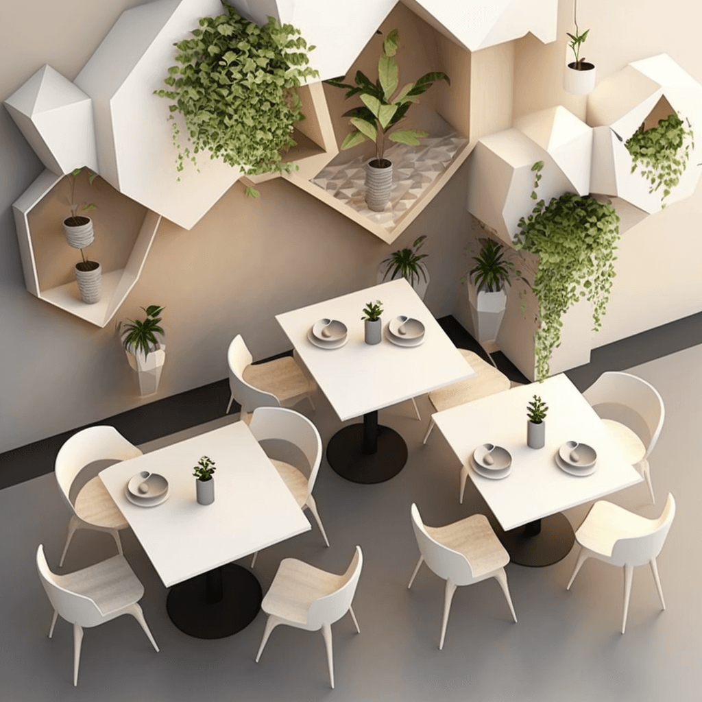 Upmedio A 3d Cafe Design With Modern Table And Chairs Fill The 9c589f23 9533 443d 8627 14e90962fa60