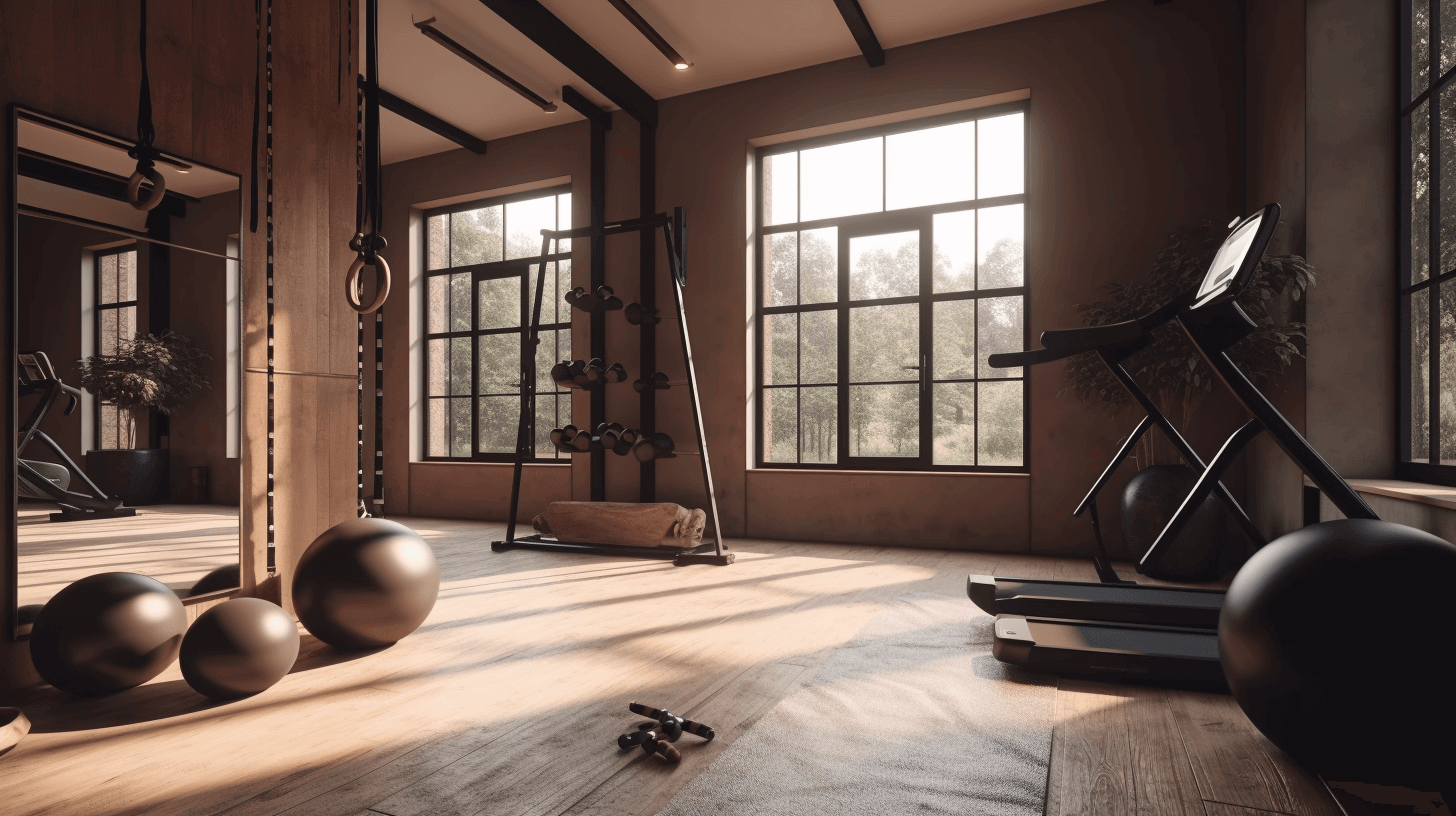 Upmedio A Home Gym With Various Exercise Equipment Towels And W C4780664 0485 478a B014 88ef1dfe8145